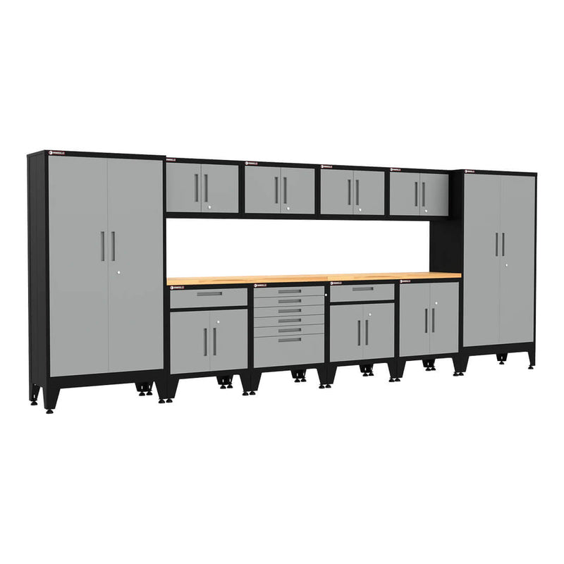 Armadillo Tough Grey 12-Piece Garage Cabinet System with Levelers