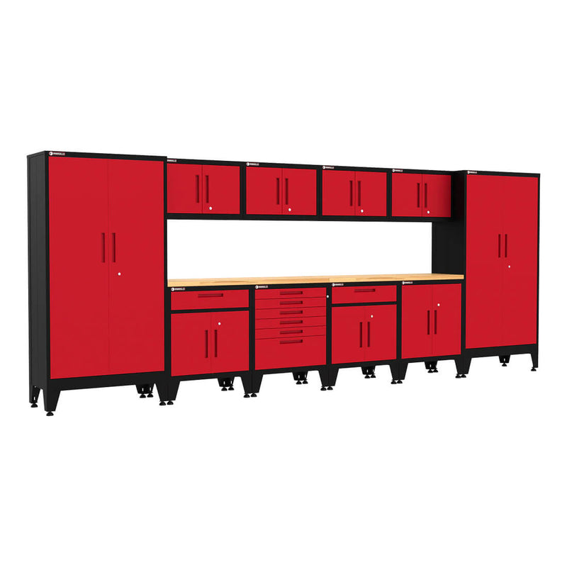 Armadillo Tough Red 12-Piece Garage Cabinet System with Levelers