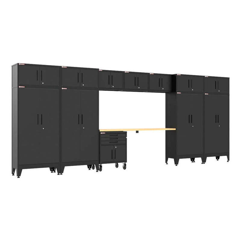 Armadillo Tough Black 13-Piece Garage Cabinet Set with Levelers and Casters-AR13PC131B