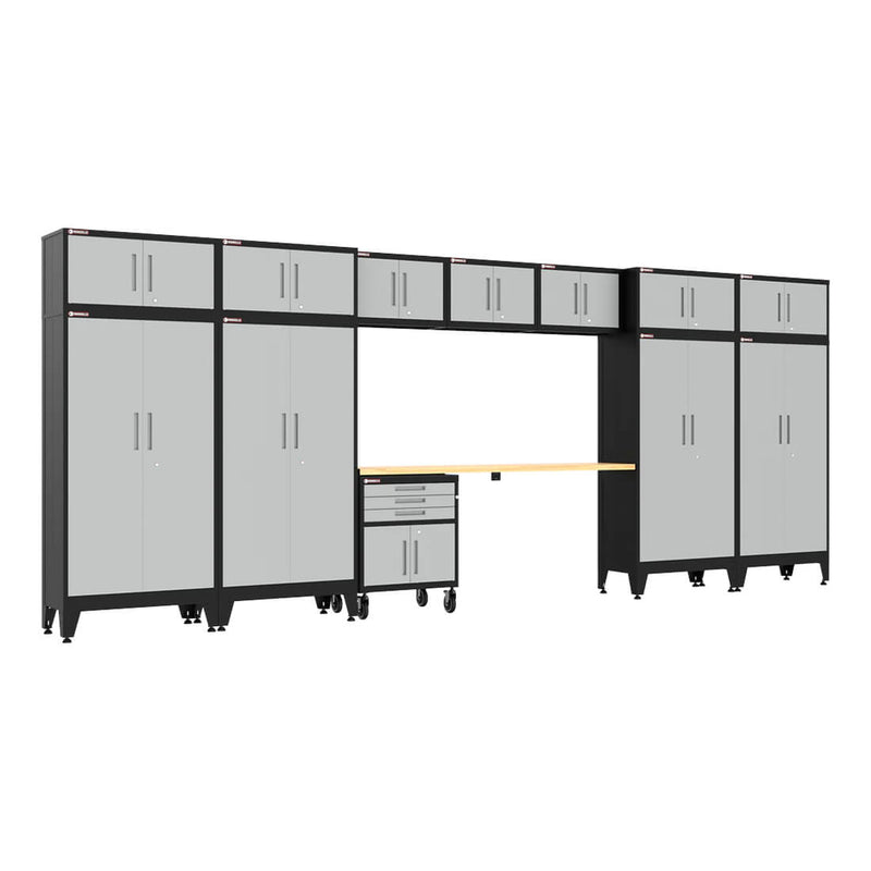 Armadillo Tough Grey 13-Piece Garage Cabinet Set with Levelers and Casters-AR13PC131G