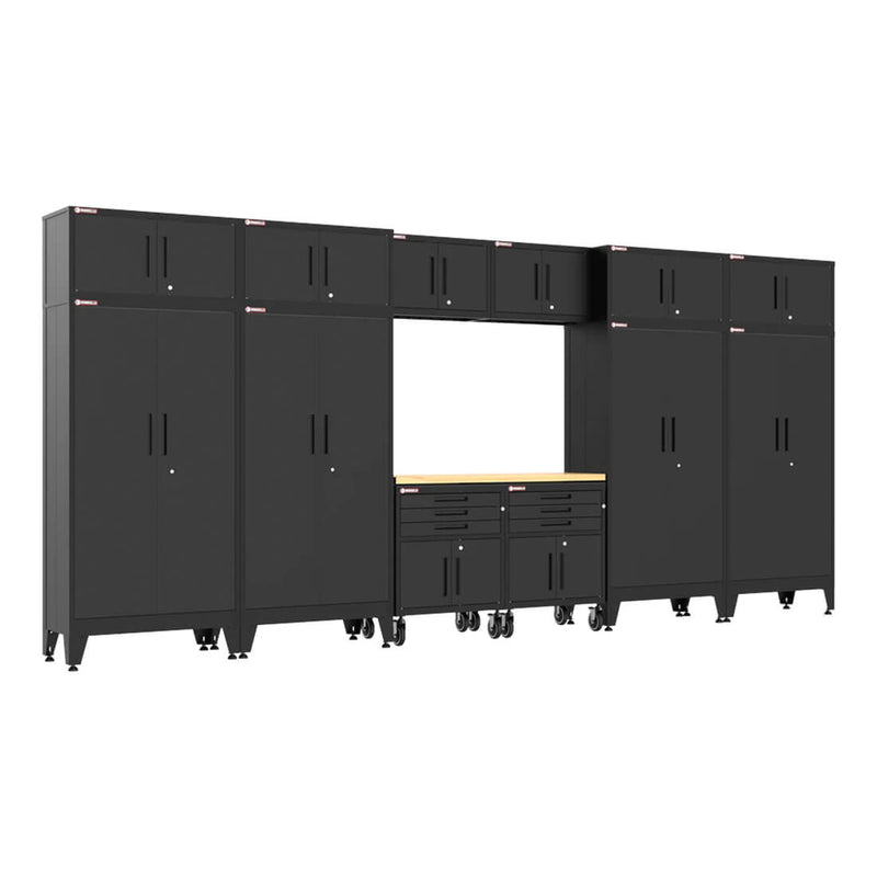 Armadillo Tough Black 13-Piece Garage Cabinet Set with Levelers and Casters-AR13PC132B