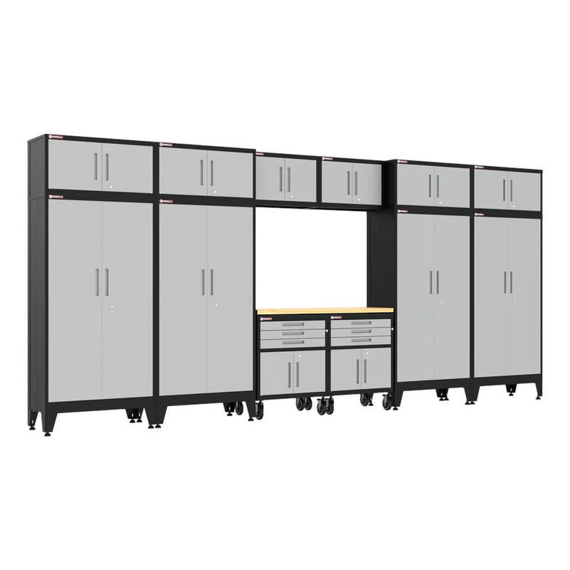 Armadillo Tough Grey 13-Piece Garage Cabinet Set with Levelers and Casters-AR13PC132G