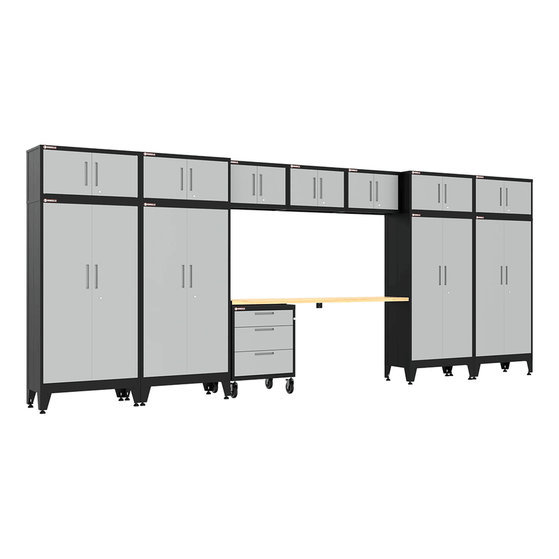 Armadillo Tough Grey 13-Piece Garage Cabinet System with Levelers and Casters