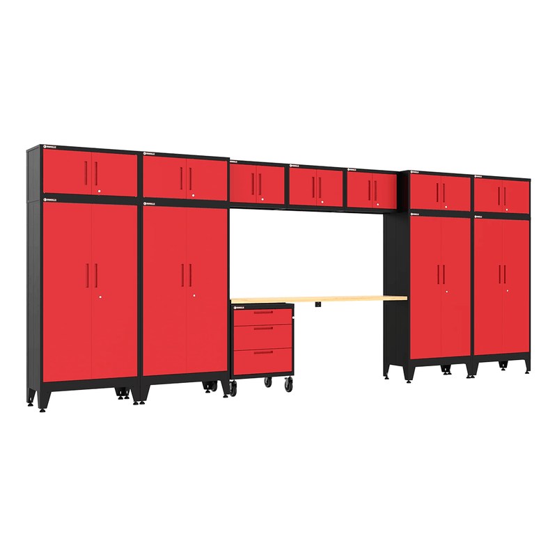 Armadillo Tough Red 13-Piece Garage Cabinet System with Levelers and Casters