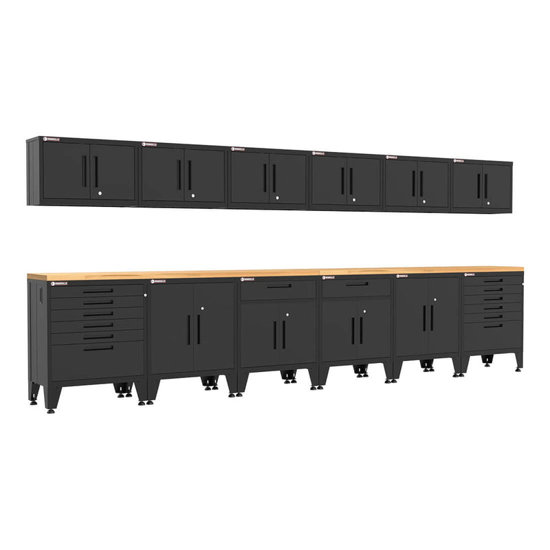 Armadillo Tough Black 14-Piece Garage Cabinet Set with Levelers