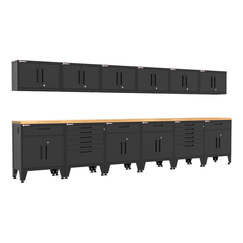 Armadillo Tough Black 14-Piece Garage Cabinet System with Levelers
