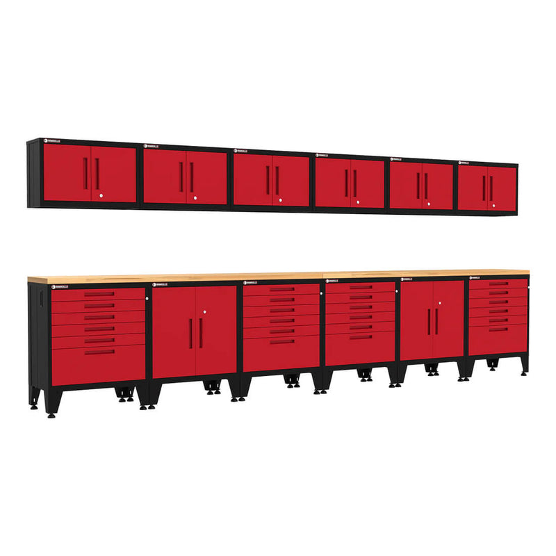 Armadillo Tough Red 14-Piece Garage Cabinet Configuration with Levelers