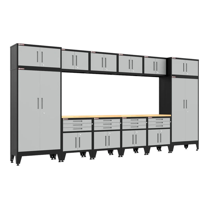 Armadillo Tough Grey 14-Piece Garage Cabinet Set with Levelers-AR14PC120G