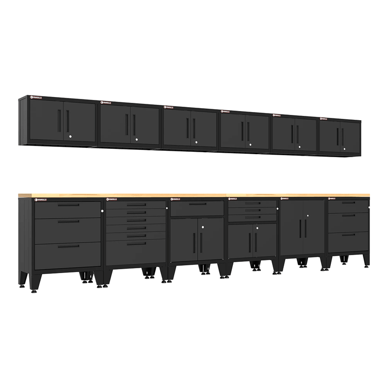 Armadillo Tough Black 14-Piece Garage Cabinet Setup with Levelers