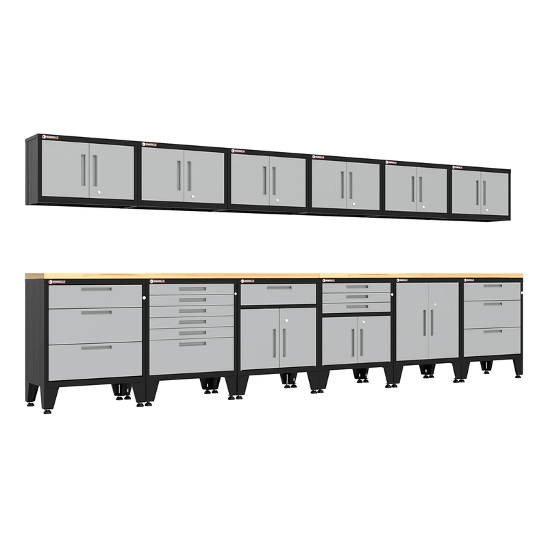 Armadillo Tough Grey 14-Piece Garage Cabinet Setup with Levelers