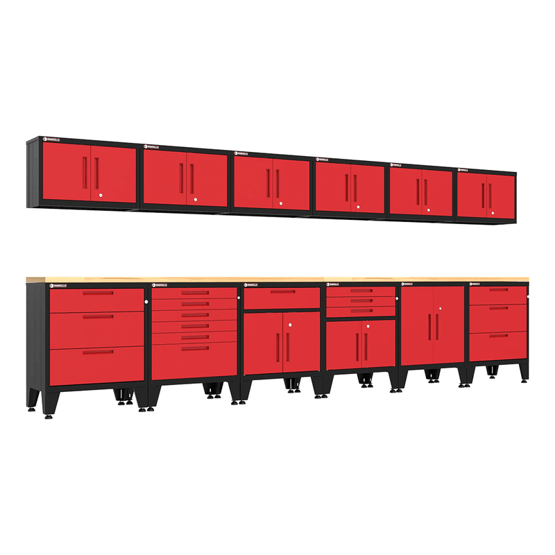 Armadillo Tough Red 14-Piece Garage Cabinet Setup with Levelers