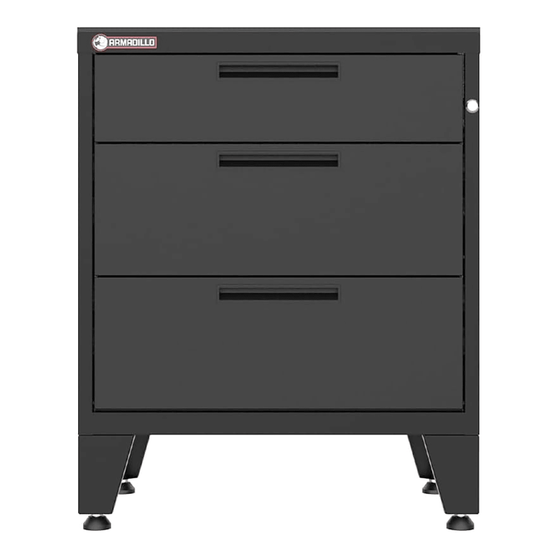 Armadillo Tough Black 3-Drawer Tool Cabinet with Rubber Work Mat