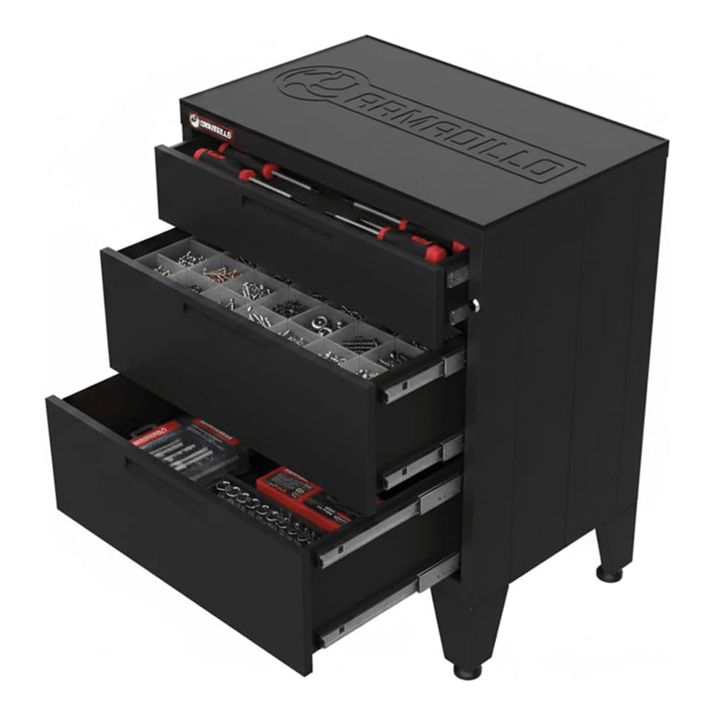 Armadillo Tough Black 3-Drawer Tool Cabinet with Rubber Work Mat
