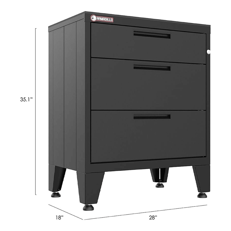 Armadillo Tough Black 3-Drawer Tool Cabinet with Rubber Work Mat