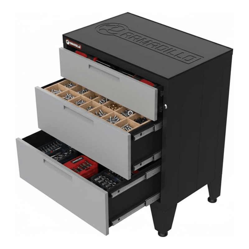 Armadillo Tough Grey 3-Drawer Tool Cabinet with Rubber Work Mat