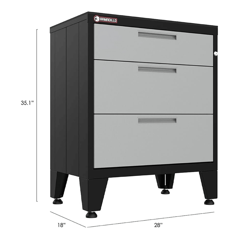 Armadillo Tough Grey 3-Drawer Tool Cabinet with Rubber Work Mat