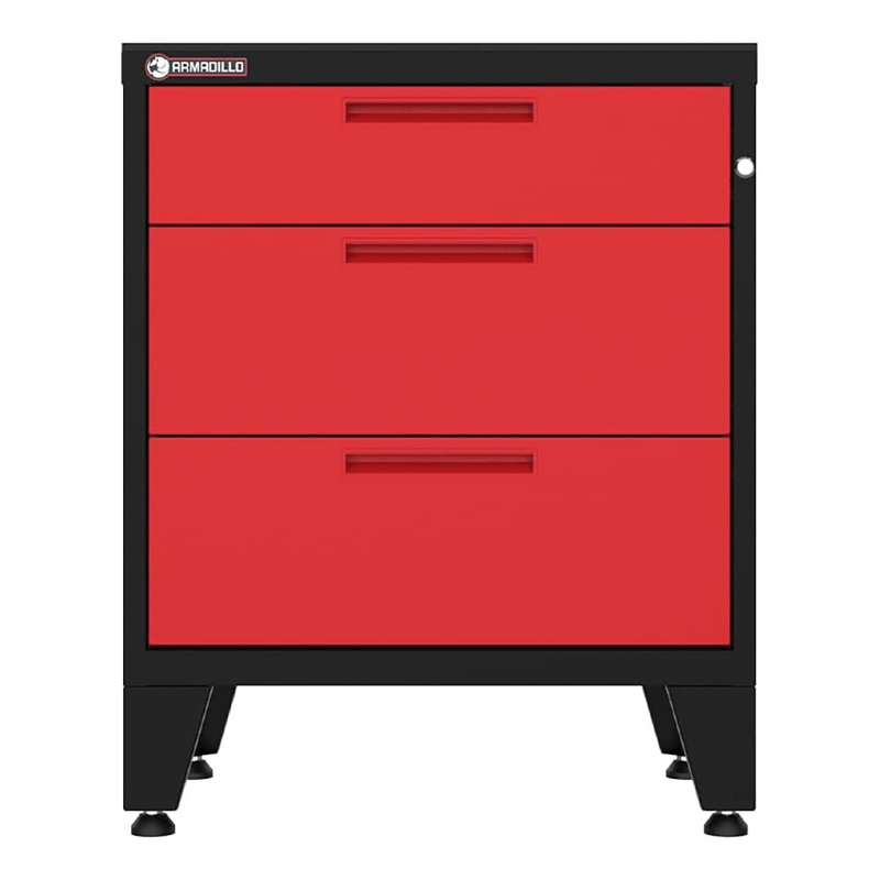 Armadillo Tough Red 3-Drawer Tool Cabinet with Rubber Work Mat