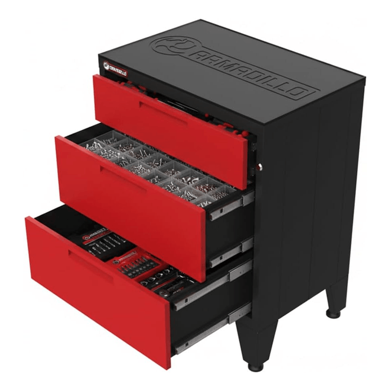 Armadillo Tough Red 3-Drawer Tool Cabinet with Rubber Work Mat