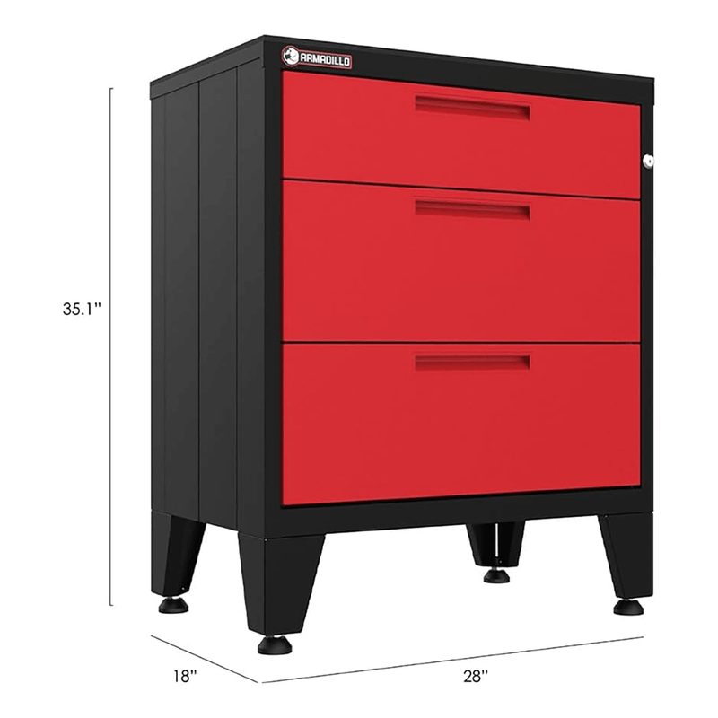 Armadillo Tough Red 3-Drawer Tool Cabinet with Rubber Work Mat