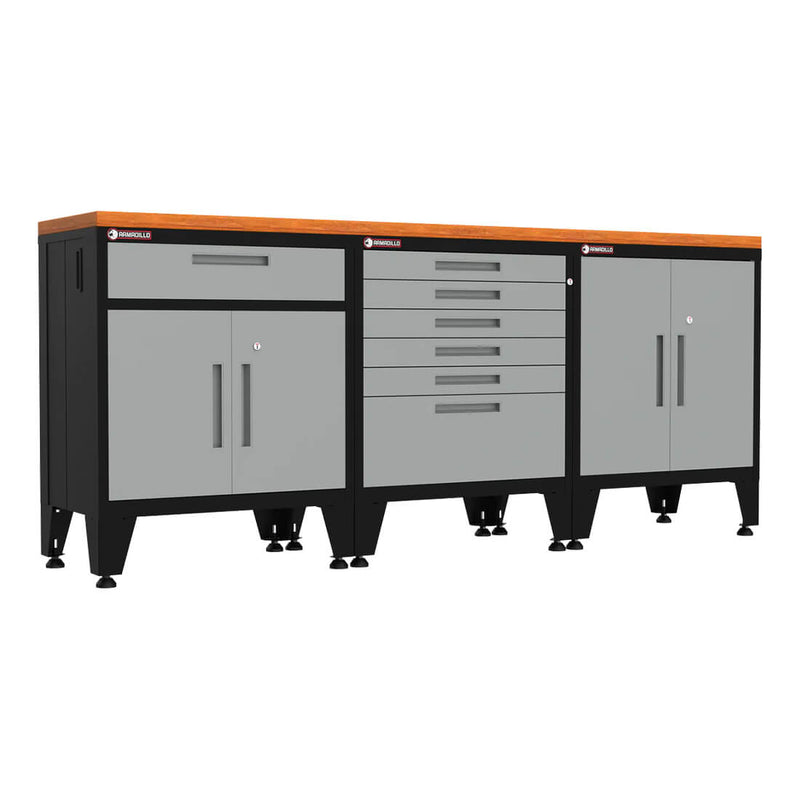 Armadillo Tough Grey 4-Piece Garage Cabinet Setup with Levelers
