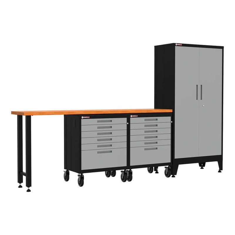 Armadillo Tough Grey 4-Piece Garage Cabinet Set with Levelers and Casters