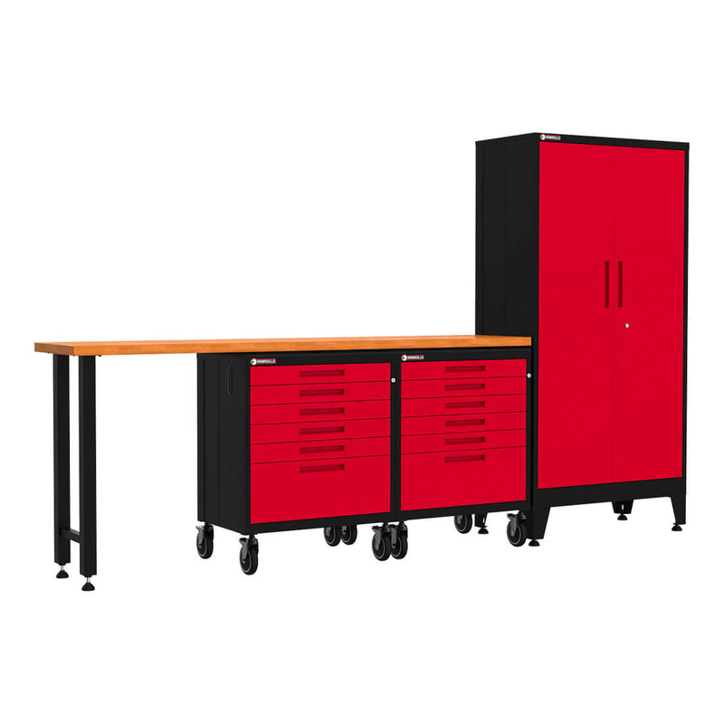 Armadillo Tough Red 4-Piece Garage Cabinet Set with Levelers and Casters