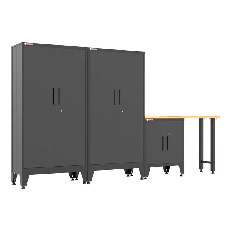 Armadillo Tough Black 4-Piece Garage Cabinet Set with Levelers-AR4PC137B