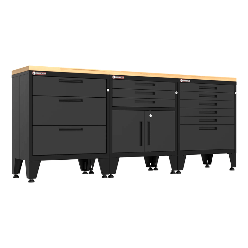 Armadillo Tough Black 4-Piece Garage Cabinet System with Levelers