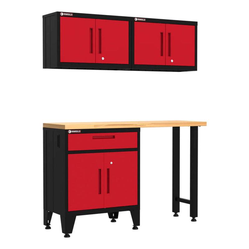 Armadillo Tough Red 4-Piece Garage Cabinet Combo with Levelers
