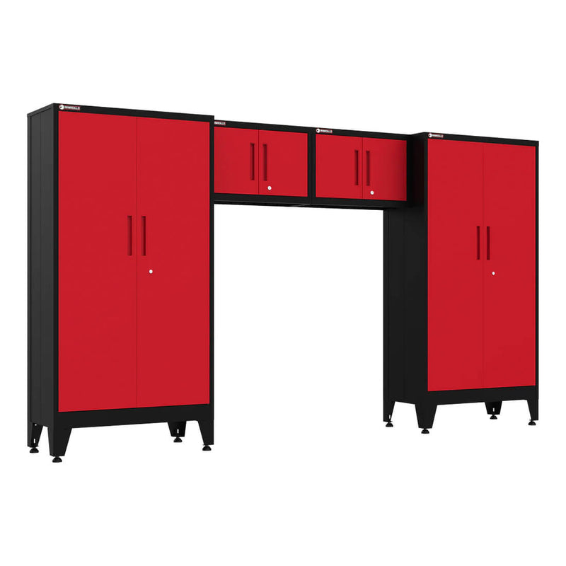 Armadillo Tough Red 4-Piece Garage Cabinet Configuration with Levelers