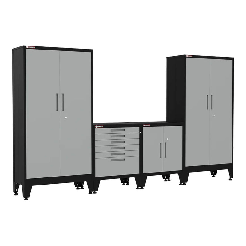 Armadillo Tough Grey 4-Piece Garage Cabinet Storage Combo with Levelers