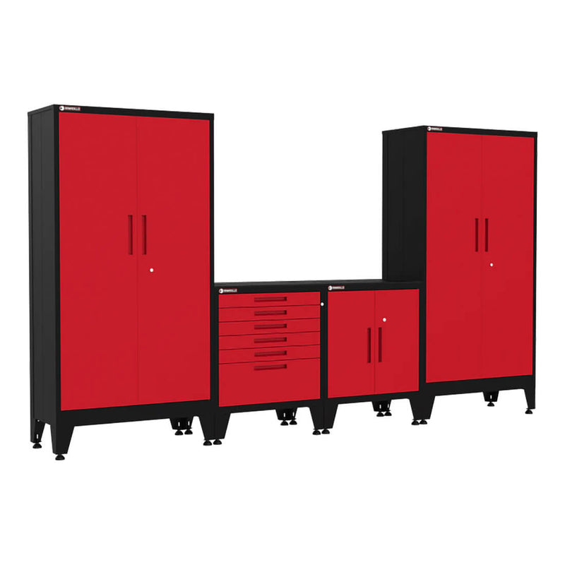 Armadillo Tough Red 4-Piece Garage Cabinet Storage Combo with Levelers