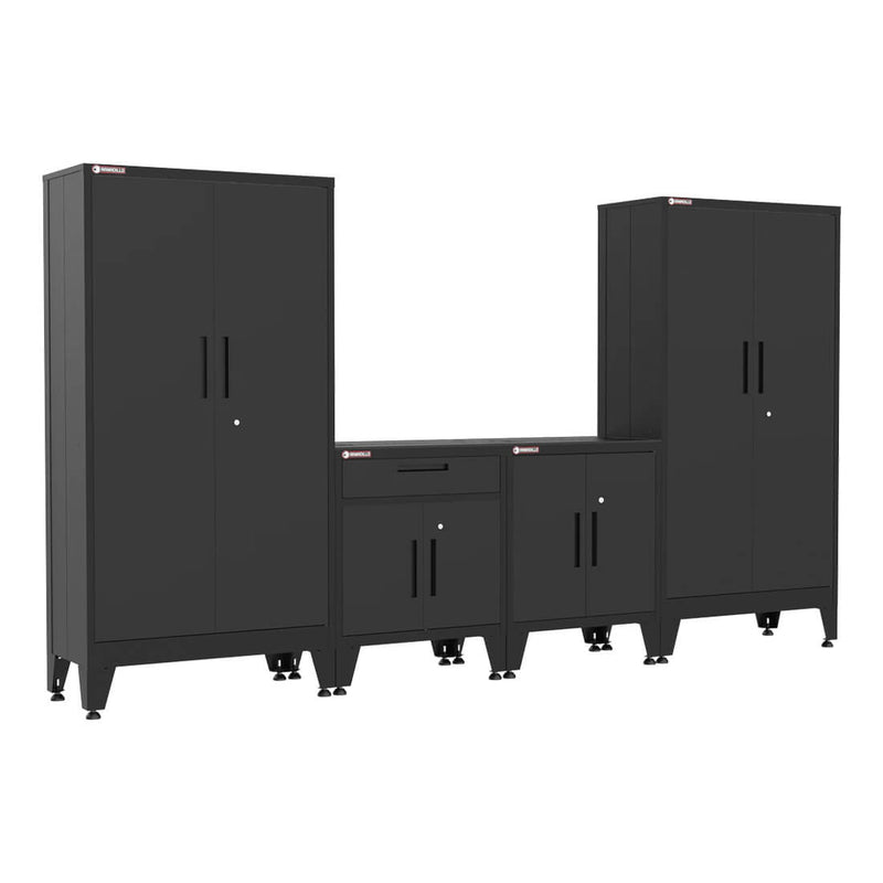 Armadillo Tough Black 4-Piece Garage Cabinet Kit with Levelers and Casters