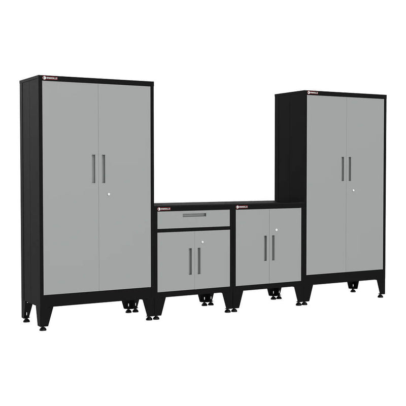 Armadillo Tough Grey 4-Piece Garage Cabinet Kit with Levelers and Casters