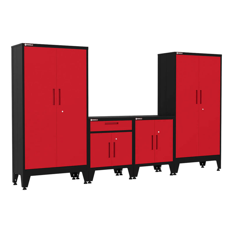 Armadillo Tough Red 4-Piece Garage Cabinet Kit with Levelers and Casters