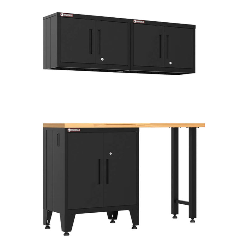 Armadillo Tough Black 4-Piece Garage Cabinet Set with Leveling Feet