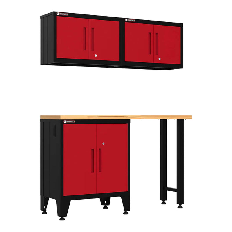 Armadillo Tough Red 4-Piece Garage Cabinet Set with Leveling Feet
