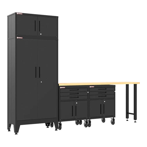 Armadillo Tough Black 5-Piece Garage Cabinet Set with Levelers and Casters-AR5PC127B