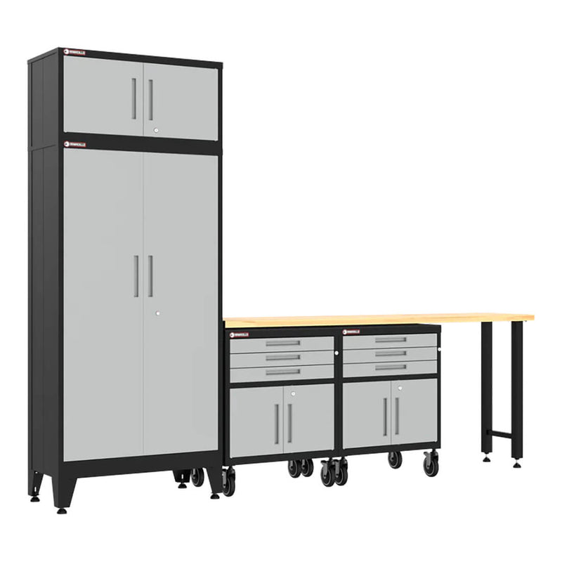 Armadillo Tough Grey 5-Piece Garage Cabinet Set with Levelers and Casters-AR5PC127G