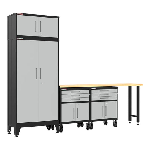 Armadillo Tough Grey 5-Piece Garage Cabinet Set with Levelers and Casters-AR5PC127G