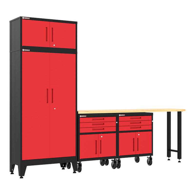 Armadillo Tough Red 5-Piece Garage Cabinet Set with Levelers and Casters-AR5PC127R