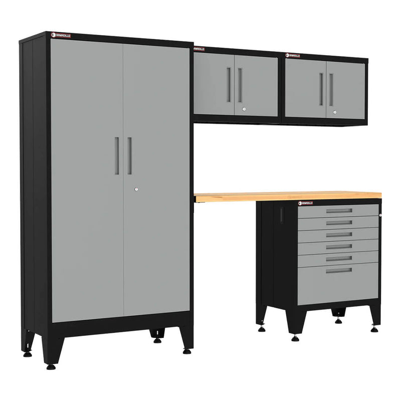 Armadillo Tough Grey 5-Piece Garage Cabinet Kit with Levelers