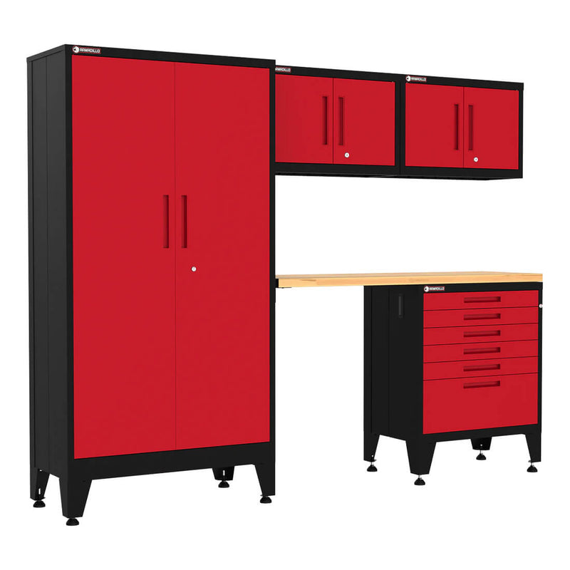 Armadillo Tough Red 5-Piece Garage Cabinet Kit with Levelers