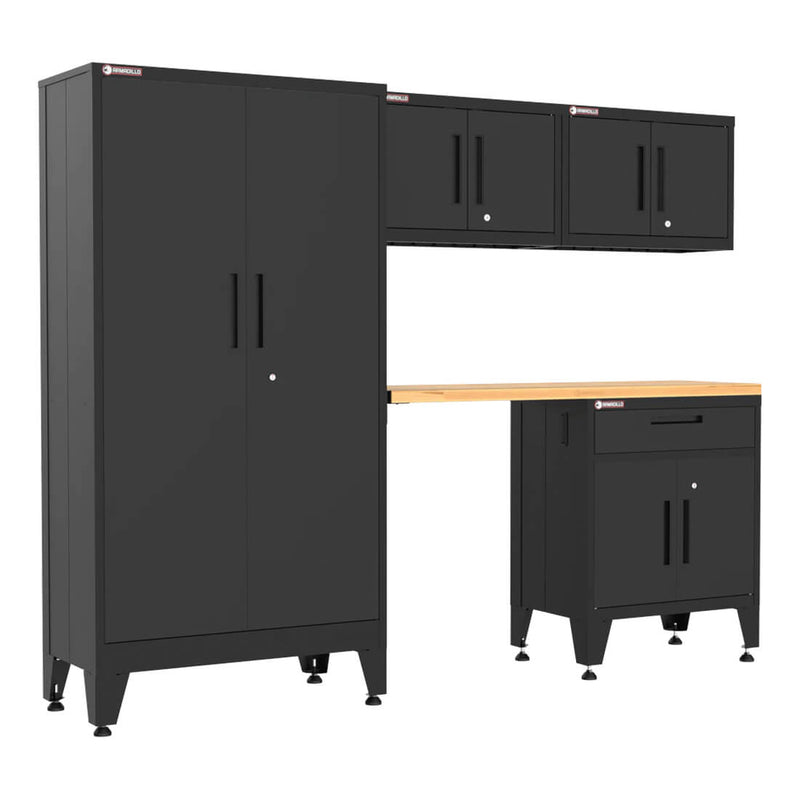 Armadillo Tough Black 5-Piece Garage Cabinet Configuration with Levelers