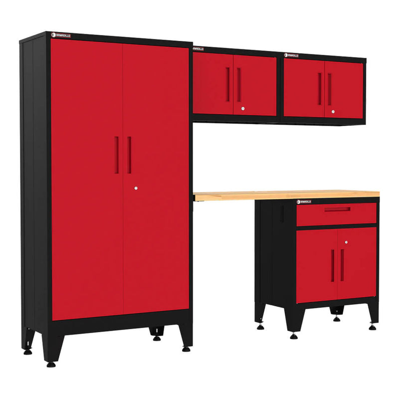 Armadillo Tough Red 5-Piece Garage Cabinet Configuration with Levelers