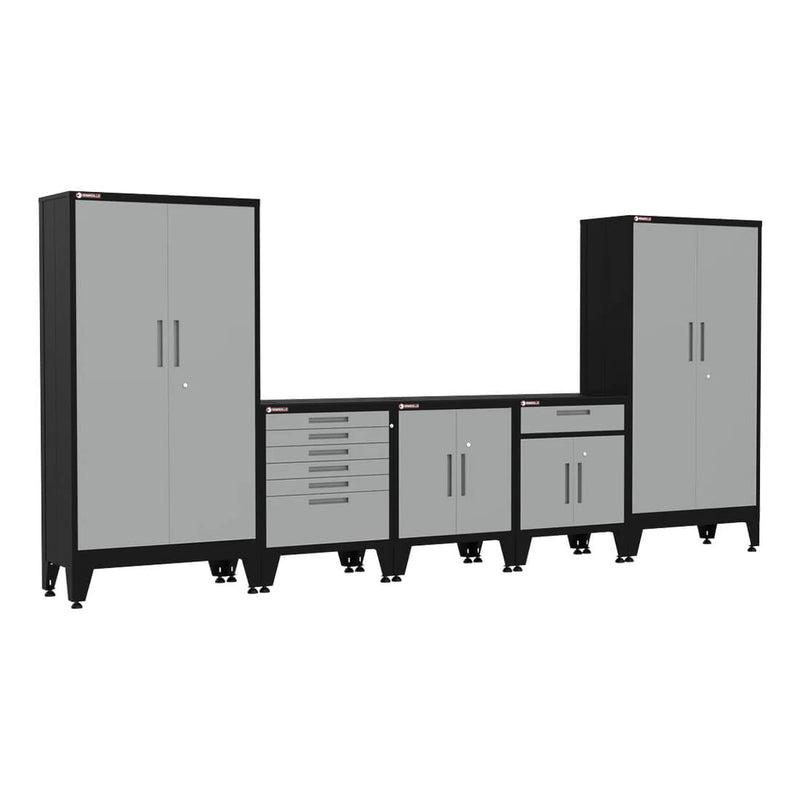 Armadillo Tough Grey 5-Piece Garage Cabinet Storage Combo with Levelers