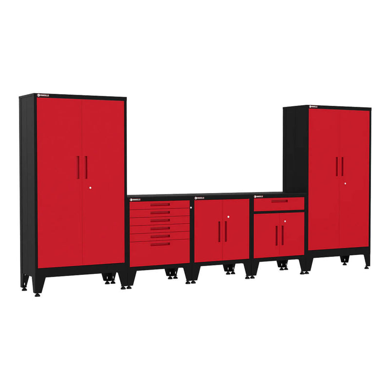 Armadillo Tough Red 5-Piece Garage Cabinet Storage Combo with Levelers
