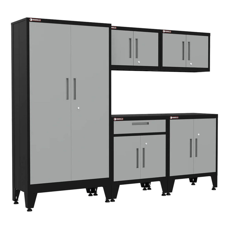 Armadillo Tough Grey 5-Piece Garage Cabinet Combo with Levelers