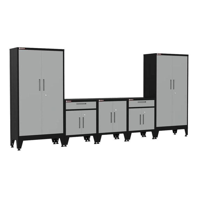 Armadillo Tough Grey 5-Piece Garage Cabinet Kit with Levelers and Casters