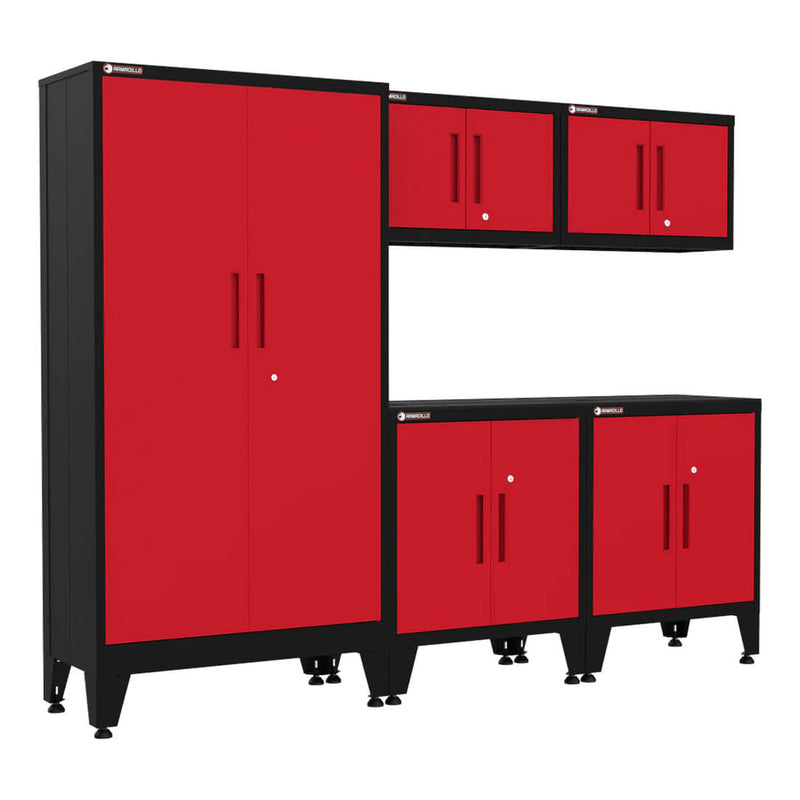 Armadillo Tough Red 5-Piece Garage Cabinet Storage System with Levelers